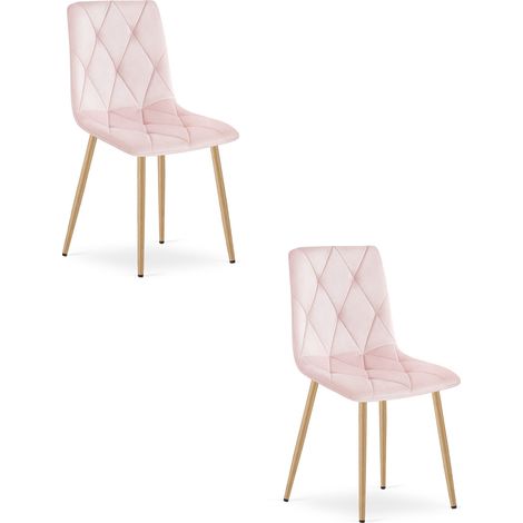 Set di 2 sedie Libra in velluto rosa chiaro con gambe effetto legno (1/5)