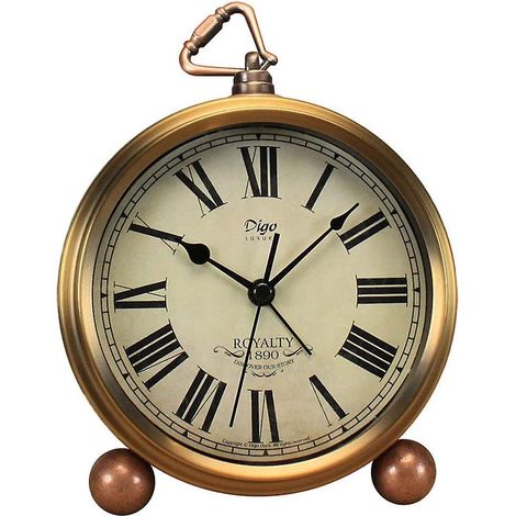 Horloge de table dorée, horloge de table rétro vintage silencieuse avec alarme, mouvement à quartz silencieux à piles, verre HD pour chambre, salon, intérieur D (1/5)
