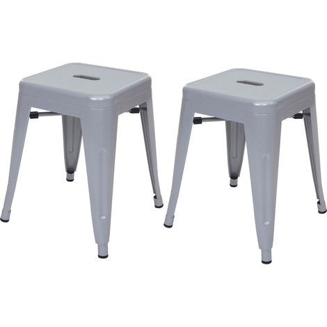 Lot de 2 tabourets bas design industriel en métal empilables en métal gris 040000502