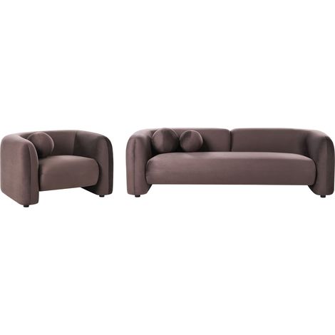 Set da salotto a 4 posti in velluto marrone scuro Leiren