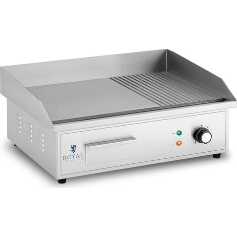 Plancha électrique professionnelle plaque de cuisson 3 000 watts grill (548 x 350 mm, plaque lisse et rainurée en fer)