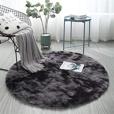 Tapis Shaggy Moelleux, Carpette Ronde à Poils Longs, Moquette Fluffy Anti-Dérapante, Fourrure Synthétique Douce, Décoration Salon Chambre Enfant (Gris Foncé, 160 cm) (1/5)