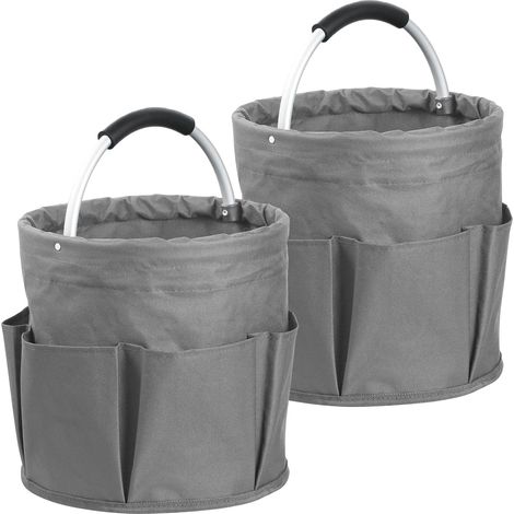 Sollbry 2Pcs 17L Sac a Outils avec 6Poches,Panier Douche Pliable avec Poignée,Sac de Course en Tissu Oxford,Panier de Rangement Multifonctionnel,Gris Foncé (1/5)
