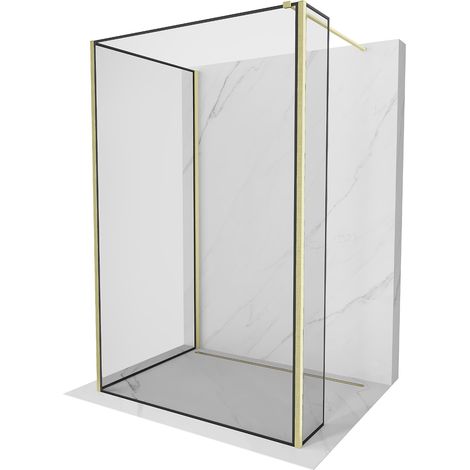 Mexen Kioto Duschwand Walk-in 140 x 110 x 40 cm, schwarzes Muster, gebürstetes Gold - 800-140-110-22