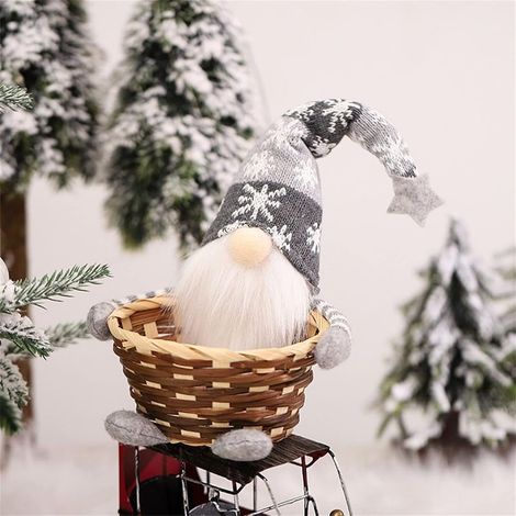 Cesta de dulces navideña, nueva cesta de almacenamiento de dulces con forma de muñeco de Rudolph el elfo navideño, linda decoración de muñeco sin rostro, cestas de dulces de Feliz Navidad, regalo de N (1/5)