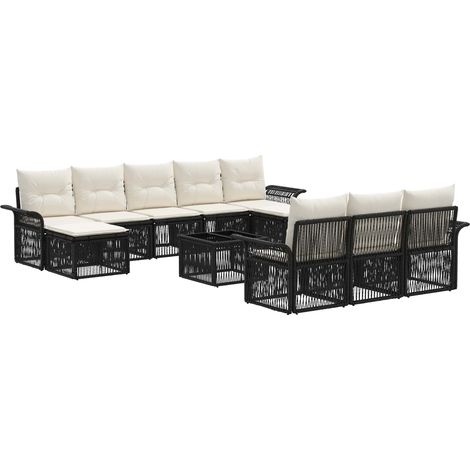 vidaXL Set Divano da Giardino 11 pcs Nero polyrattan