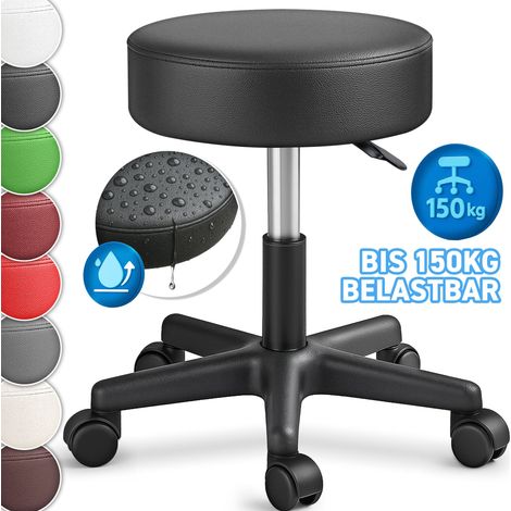 TRESKO Rollhocker höhenverstellbar Grau 150 kg Hocker Drehhocker 10 cm Dicke Polsterung 47-60 cm Arbeitshocker Bürohocker 360° drehbar mit Rollen