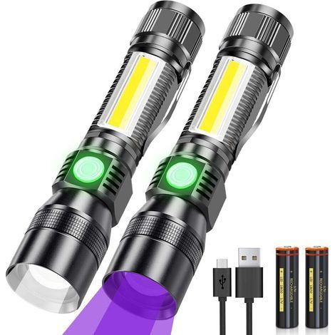 Lampe de poche LED rechargeable par USB lumière noire magnétique 395 nm lampe UV lumière ultraviolette 7 modes lumière rouge avec batterie 18650 pour camping en plein air randonnée 2 pack [Classe éner (1/4)