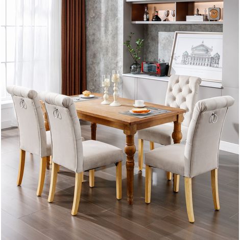 MEUBLIV Pack de 4 sillas de comedor de terciopelo beige, respaldo acolchado y patas de madera (1/5)