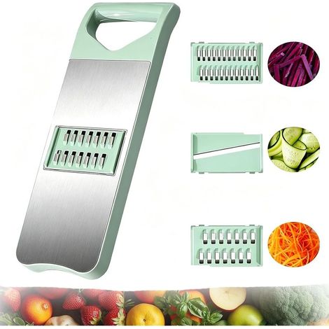 Multifunktionaler Gemüseschneider und 3-in-1-Mandolinenschneider, Küchenmandoline, Gemüseschneider, Edelstahl, Gemüsereibe für Kohl, Zwiebeln, Karotten, Zitronen (1/5)