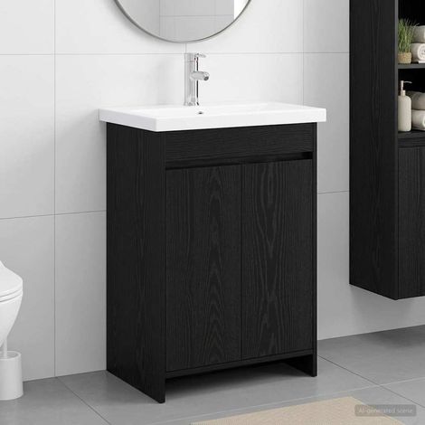 vidaXL Badezimmermöbel-Set Schwarze Eiche 61 x 40 x 84,5 cm (1/5)