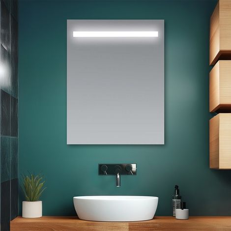 Specchio bagno 50x70 cm con fascia LED superiore bianco naturale (1/5)