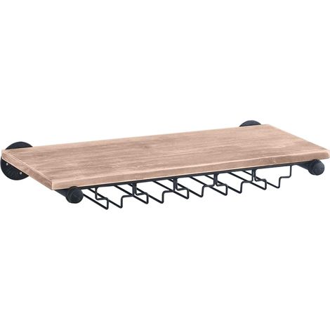 1 - Étagère à vin - Support mural - Porte-bouteilles avec support verres - Rangement cuisine salle à manger - Bois et fer - Noir - 61x25 cm