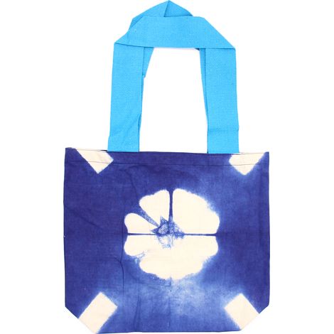 Sac en Coton Tye-Dye Naturel (8oz) - 38x42x12cm - Fleur Bleue - Anse Bleue- Vendu par 1 (1/3)