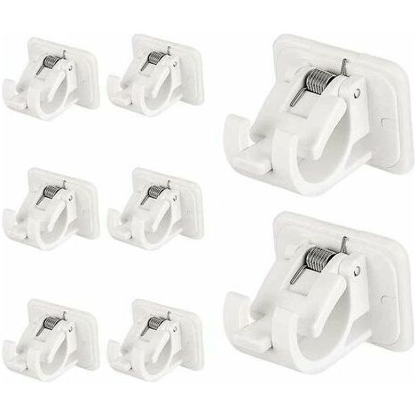 8 Pièces Fixations Sans Perçage Tige, Support Tringle à Rideau Auto Adhésif, Supports Crochet Draperie, Support Fixation Tringle à Rideaux avec Boucle Ressort pour Maison, Salle Bain, Hôtel, Plastique (1/5)