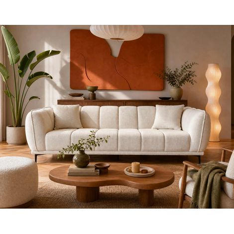 Bestmobilier – Canapé droit 3 places en velours texturé – Structure en bois d'eucalyptus – Assise mousse polyuréthane – Style contemporain