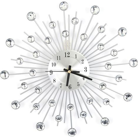 Orologio da parete 3D fai da te, orologio da parete decorato a mano con diamanti e perline di cristallo, orologio da parete a raggiera, orologio da parete silenzioso in metallo per soggiorno e camera 