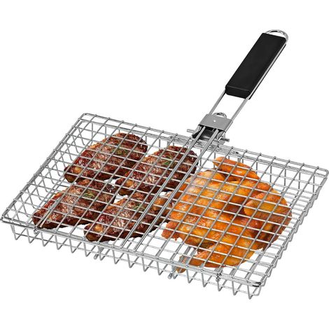Panier de barbecue robuste pour le barbecue - Grille de cuisson pliable et portable- Filet anti-adhésif pour poissons,Avec sac de rangement (1/5)