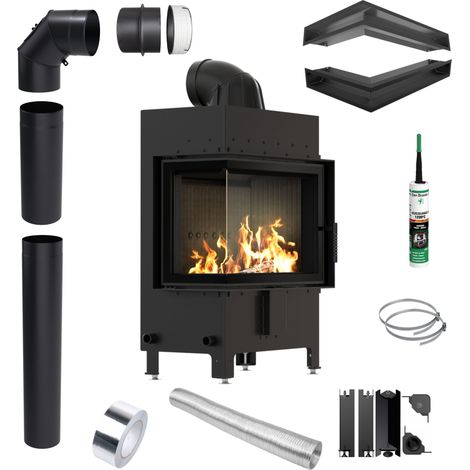 Kamin KRATKI LUCY Links 12 kW Ø200 SCHWARZ Rohrset Luft mit Schließung (1/5)