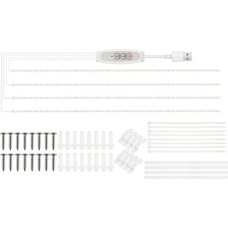 Kit 4 rubans LED rose-violet croissance plantes d'intérieur lampe culture hydroponie succulentes éclairage appoint 4 niveaux réglables minuterie intelligente 24h USB (1/3)