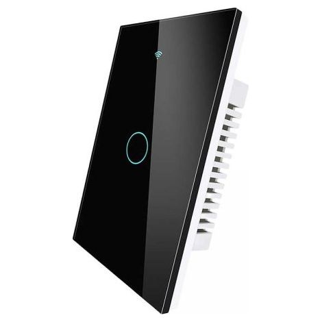 Interruttore Da Parete Touch 1 Tasto, WIFI 2.4G+BLE+RF 433MHz, Bluetooth BLE Mesh TUYA, Smart Life, 10A, AC 90-250V, 50/60HZ, 120X72X38mm Per Scatola 503, IP20, Nero, SH9551B