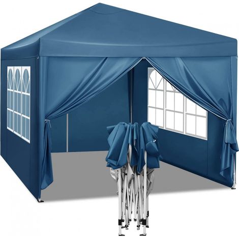 WOLTU Pavillon Pop-Up wasserdichter Faltpavillon Sonnenschutz Event Pavillon mit Seitenwänden Gartenpavillon auf Terrasse Camping Festival Pagodenzelt aus Oxford Metallrahmen 3 x 3 m Blau