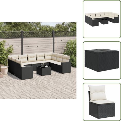 10-tlg. Garten-Sofagarnitur mit Kissen Schwarz Poly Rattan - Gartenmöbel - Esszimmergarnituren - Outdoor Möbel - Rattan Sofa - Lounge Set (1/5)