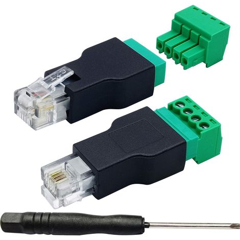 Lot de 2 Adaptateurs RJ11 Mâle vers Bornier à Vis 4 Broches - Connecteur sans Soudure pour Téléphone et CCTV (1/5)