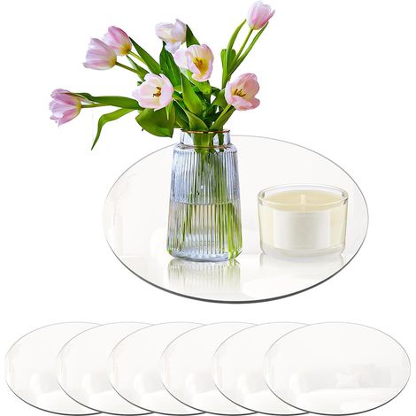 Lot de 6 Plateaux Ronds de Miroir, Ø 20 cm, pour Décorer, en Verre Acrylique, pour Table de Mariage et Décoration de la Maison (1/5)