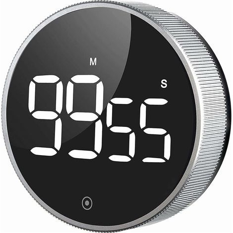 Kitchen timer, magnetic countdown LED digital timer, teachers, children and the elderly twist one-key operation, classroom and home work fitness (aluminum, 4 inches with brightness switch) (1/5)