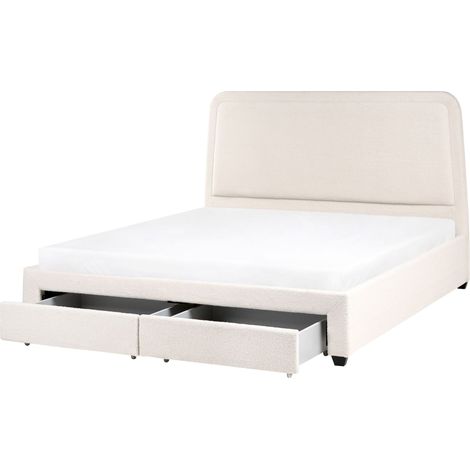 Bett mit Schubladen Bouclé SARDENT 180 x 200 cm Cremeweiß