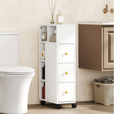 Mobile bagno stretto a 3 cassetti e 5 vani, 20 x 40 x 80 cm, bianco, su ruote (1/5)