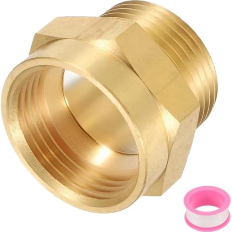 Raccord De Tuyau Hexagonal en Laiton Connecteur Ton Or 1" G Femelle×1" NPT Mâle, 1" À 1" Adaptateur De Raccord De Tuyau Femelle, Avec PTFE Et Joints, Raccord De Tuyau En Laiton (1/5)