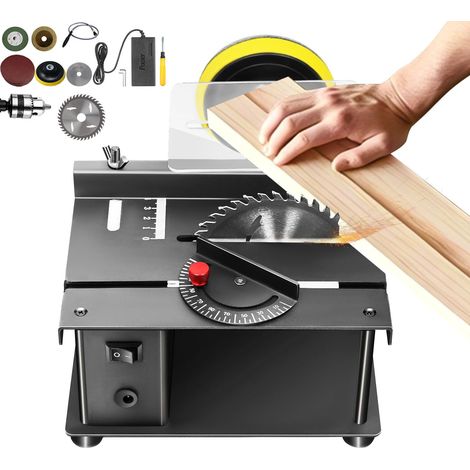 Mini Scie de Table, Scie Circulaire Compacte , 200W Multifonctionnelle Portable de Précision pour Bricolage, Mini Scie de Table, 4 Lames, 10000rpm pour Travaux du Bois et DIY