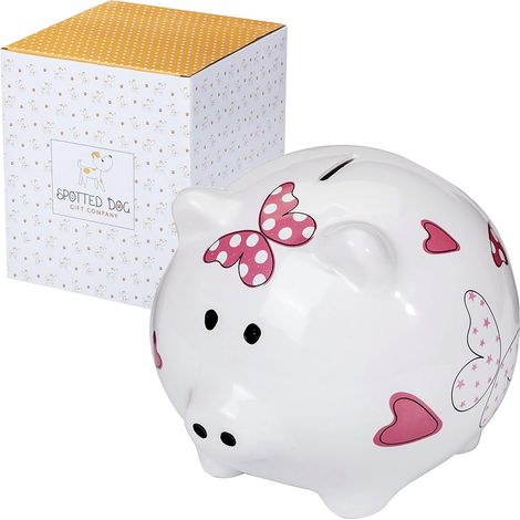 Tirelire Enfant, Céramique Tirelire e pour Filles Garçons et Adulte, Mignon Animaux Themé Maison Chambre Décoration, Cadeau pour Les Amoureux du Cochon, Cœur (1/5)