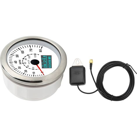 Compteur de vitesse GPS universel 85 mm, étanche, odomètre, 80 mph (120 km/h), rétroéclairage couleur, blanc, pour voiture, bateau, camping-car, yacht (1/5)