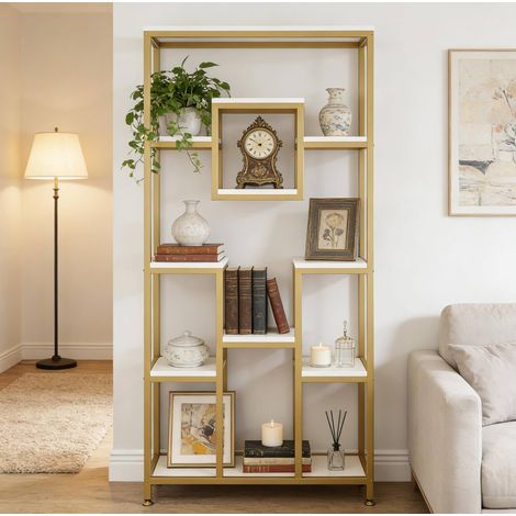 Mueble librería geométrica 11 estantes metal y madera OKMYHOME (1/5)