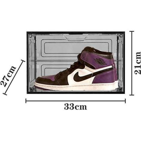 Schuhbox aus Acryl, Aj Sneaker Aufbewahrungsbox, Schuhschrank mit Antioxidation, transparente Schuhbox aus Acrylglas mit festem Deckel (transparente schwarze Seitenöffnung, 332721) (1/5)