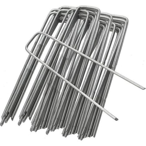 Lot de 100 piquets jardin en acier galvanisé, fixation U 150 mm, résistant à la corrosion, pour clôtures légères et supports de plantes