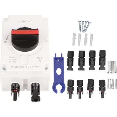 Isolateur photovoltaïque DC, interrupteur solaire IP66, étanche, isolé pour camping-car alimenté 1500V 32A 4P (1/5)