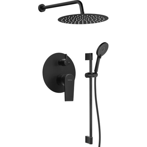 KAI Ensemble de douche à encastrer avec mitigeur monocommande, interrupteur rotatif, 2 sorties, noir mat