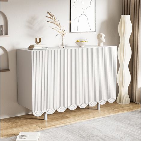 Buffet 4 portes avec étagères intérieures et charnières amorties, MDF blanc DESVIAE (1/5)