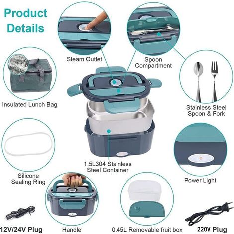 Lunch Box Chauffante 3-en-1 – 12V/24V/220V – 1.5L 60W Chauffe-Repas Voiture & Maison Portable (1/3)