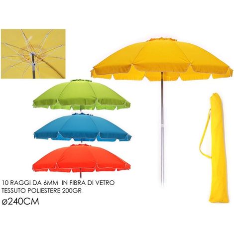 Ombrellone da mare antivento per spiaggia giardino grande cm240 in acciaio tessuto poliestere 200gr - colorigenerali: VERDE