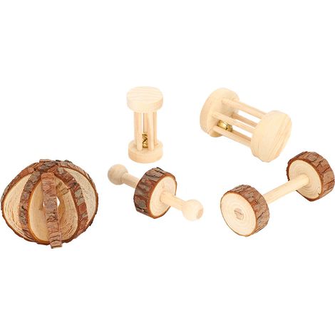 Lot de 5 molaires en bois pour petits animaux (hamster, lapin, cochon d'Inde), jouet de sécurité. (1/5)