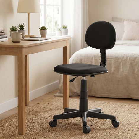 Chaise de bureau sans accoudoirs, réglable en hauteur, avec roulettes à 360°, dossier bas, noir (1/5)