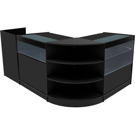 Comptoirs de Vente en MDF Noir à LED Blancs Ensemble Europa LM60 TB60 B900 C900 3 Unités de Rangement Étagères Internes Portes Coulissantes Verouillables Réception Bureau Vêtements [Clés INCLUS] (1/5)