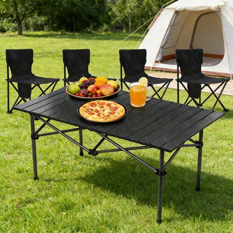 Ensemble table et chaises - 4 chaises pliantes, 1 table pliante, adapté au camping et aux loisirs en plein air, facile à transporter, noir (1/5)