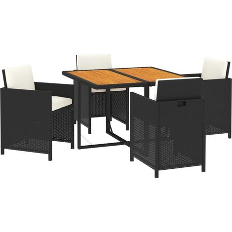 Mobili da pranzo e cuscini da giardino 5 pezzi in resina intrecciata nera 020014892
