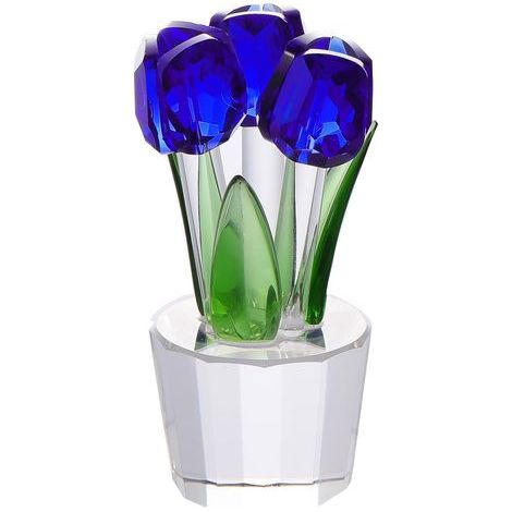 Bouquet de tulipes en cristal, figurine de collection, cadeau pour femme, décoration florale en verre pour Noël ou un anniversaire, avec 3 fleurs bleues (1/5)